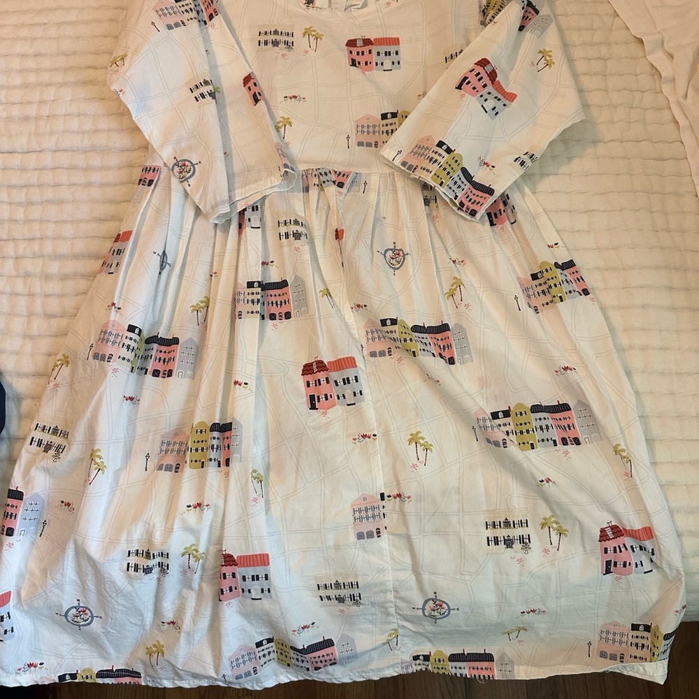 Tiny Tassel 3/4 sleeve colorful printed  dress/ Size M/Rainbow Row/ Palm Trees
